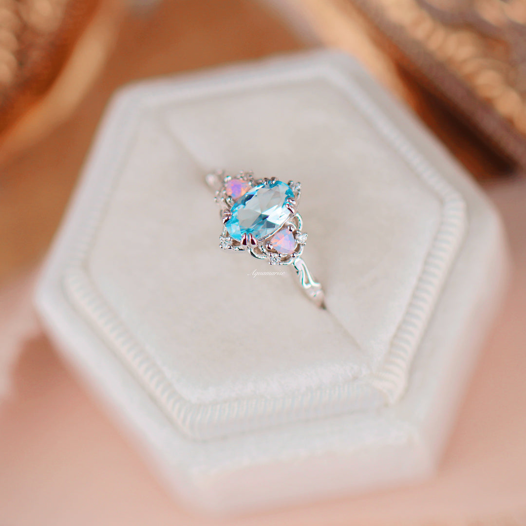 Esme Aquamarine & Opalescent Sapphire Ring- 925 Sterling Silver