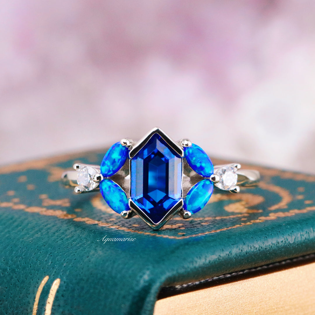 Blue Fire Opal & Sapphire Couples Ring