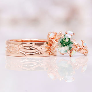 Leaf Wedding Band- 6MM 14K Rose Gold Vermeil