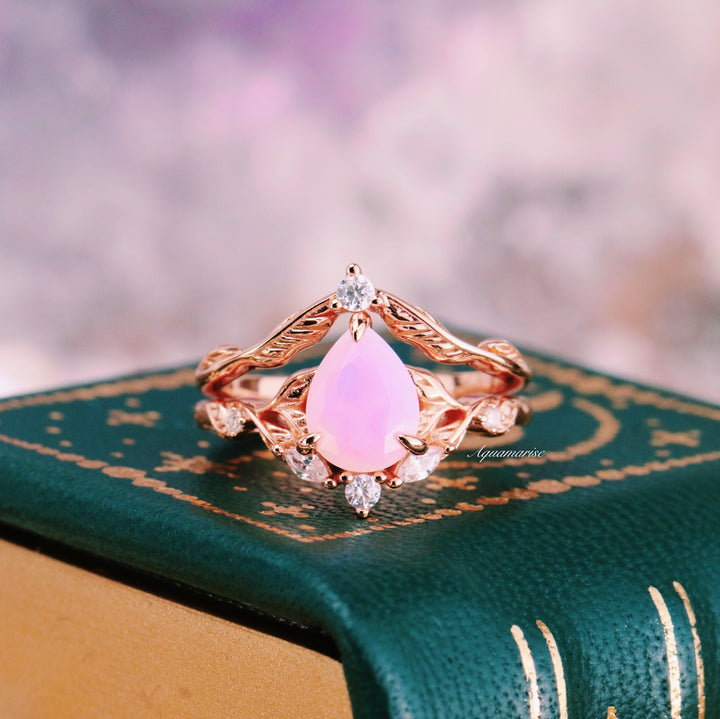 Aerie Opalescent Pink Sapphire Engagement Ring Set- 14K Rose Gold Vermeil