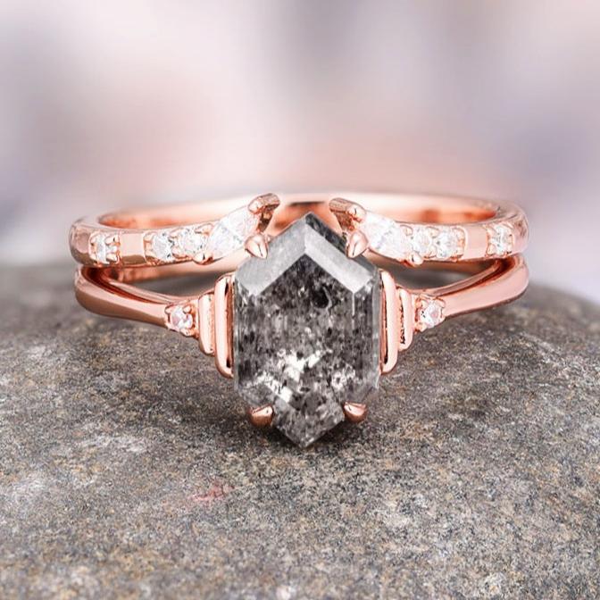 Rose Gold Salt And Pepper Ring Galaxy Raw Salt Pepper Diamond