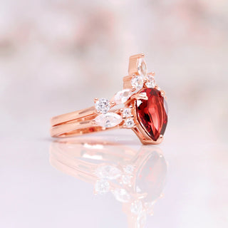 Galaxy Red Fire Opal & Garnet Couples Ring Set