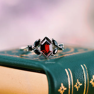 Red Dragon Garnet & Black Onyx Couples Ring Set