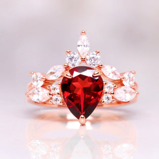 Evelyn Garnet Ring Set- 14K Rose Gold Vermeil