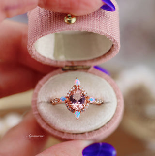 Teardrop Morganite & Fire Opal Ring in 14K Rose Gold Vermeil