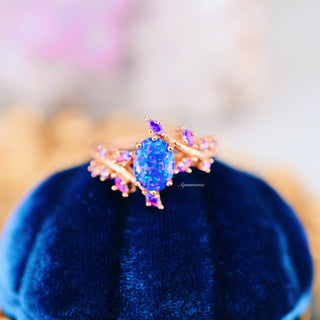 Starry Night Blue Fire Opal & Sapphire Ring in 14K Rose Gold Vermeil