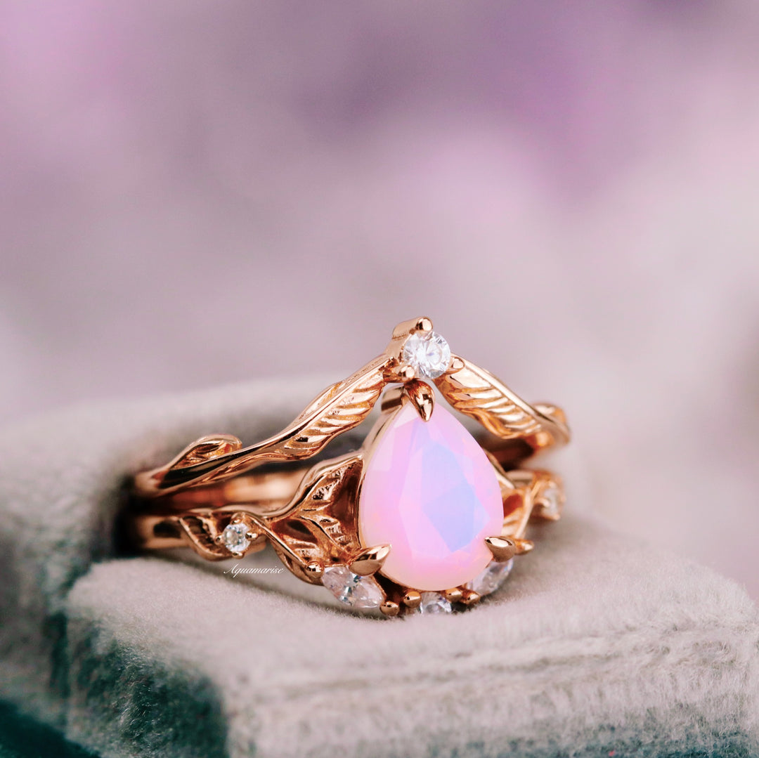 Aerie Opalescent Pink Sapphire Engagement Ring Set- 14K Rose Gold Vermeil