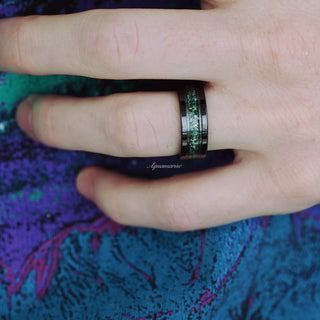 Hexagon Coffin Green Moss Agate Couples Ring Set