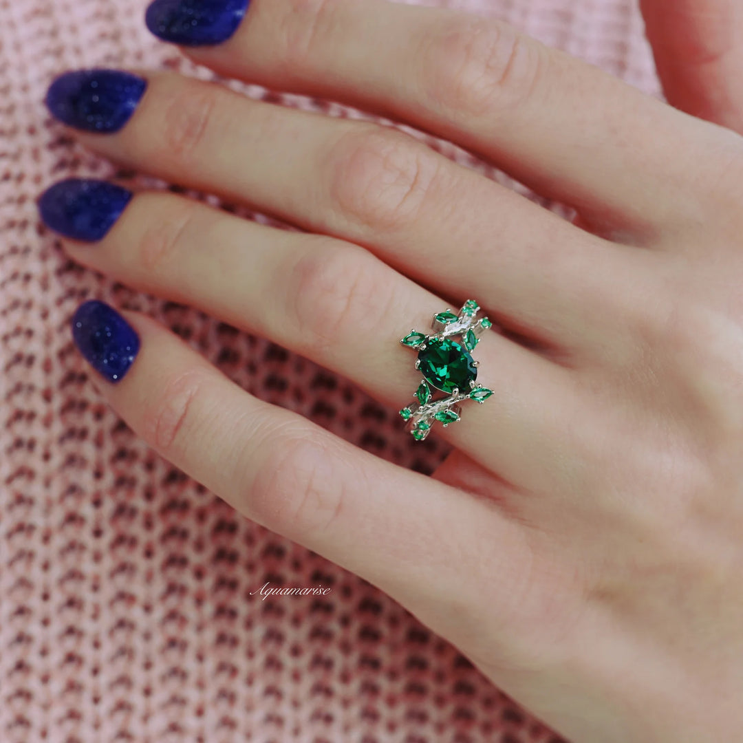 Emerald Leaf Couples Ring