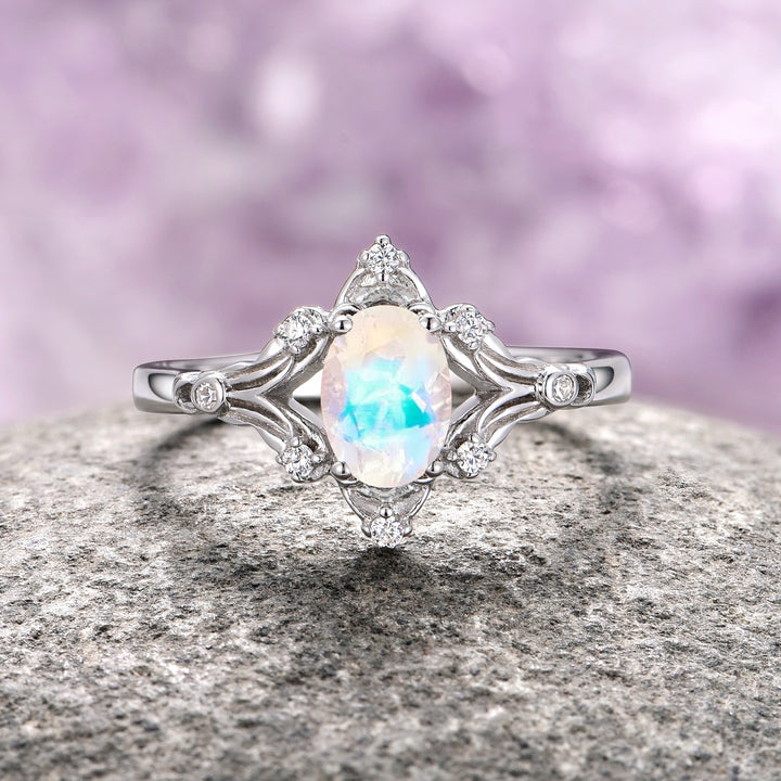 Maeve Vintage Moonstone Ring- 14K White Gold