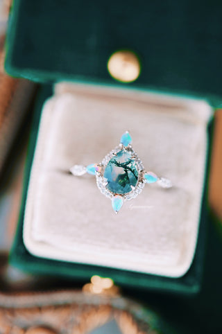 Green Moss Agate & Fire Opal Couples Ring Set