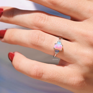 Dainty Pink Fire Opal Ring in Sterling Silver