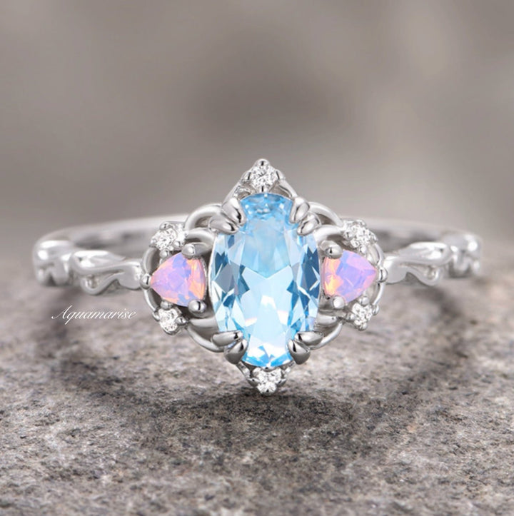 Esme Aquamarine & Opalescent Sapphire Ring- 14K White Gold