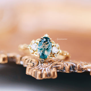 Esme Green Moss Agate Fairy Engagement Ring in 14K Solid Yellow Gold