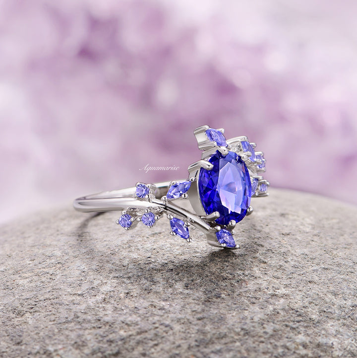 Orion Nebula™ & Cornflower Sapphire Leaf Couples Ring