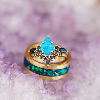 Skye Kite®  Blue Fire Opal & Black Onyx Ring Set- 14K Yellow Gold Vermeil