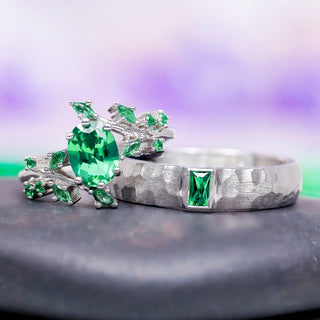Emerald Leaf Engagement Ring in Sterling Silver