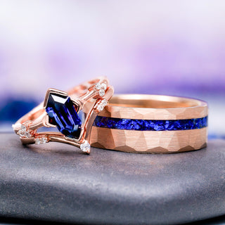 Midnight Blue Sapphire Couples Ring Set