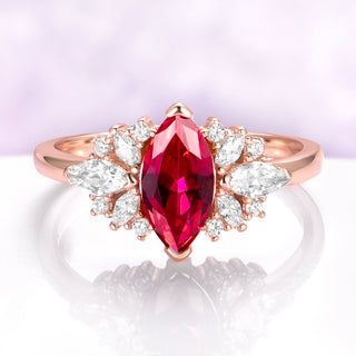 Adeline Marquise Ruby Flower Ring in 14K Rose Gold Vermeil