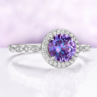 Alexandrite Halo Ring in Sterling Silver