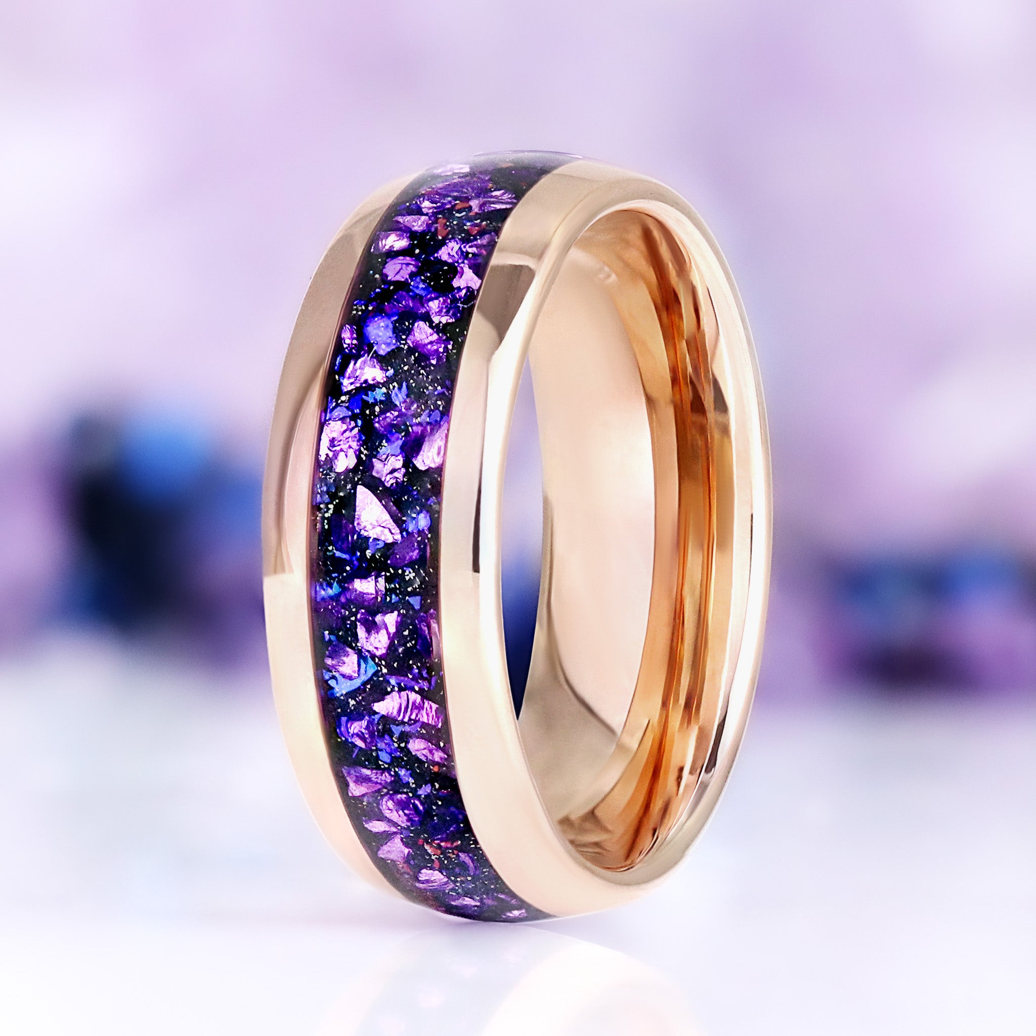 アメジスト　約127g Amethyst & Galaxy Sandstone Rose Gold Tungsten Band – Aquamarise