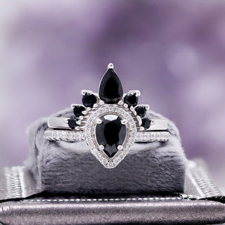 Two-piece sterling silver black onyx bridal set displayed together