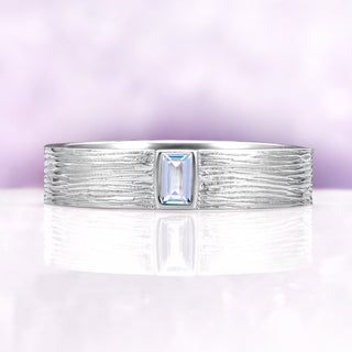 Bark Texture Nature Aquamarine Wedding Band in Sterling Silver (5mm)