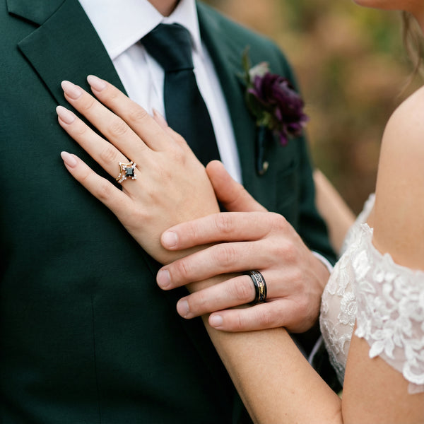 Aquamarise couples rings matching wedding bands 