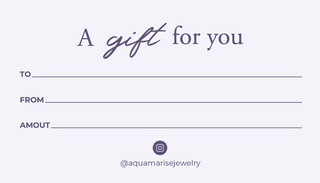 Gift certificate with 'Aquamarise Jewelry' branding on a light purple background
