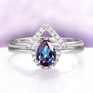 Aria Teardrop Alexandrite Stacking Ring Set in Sterling Silver