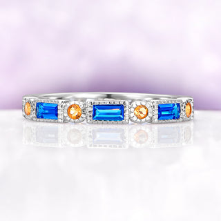 Art Deco Blue Topaz & Citrine Ring in Sterling Silver