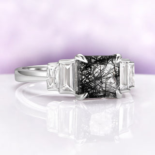 Art Deco Rutilated Quartz Engagement Ring in Sterling Silver