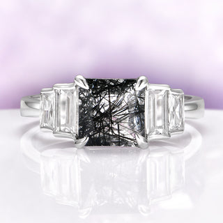 Art Deco Rutilated Quartz Engagement Ring in Sterling Silver