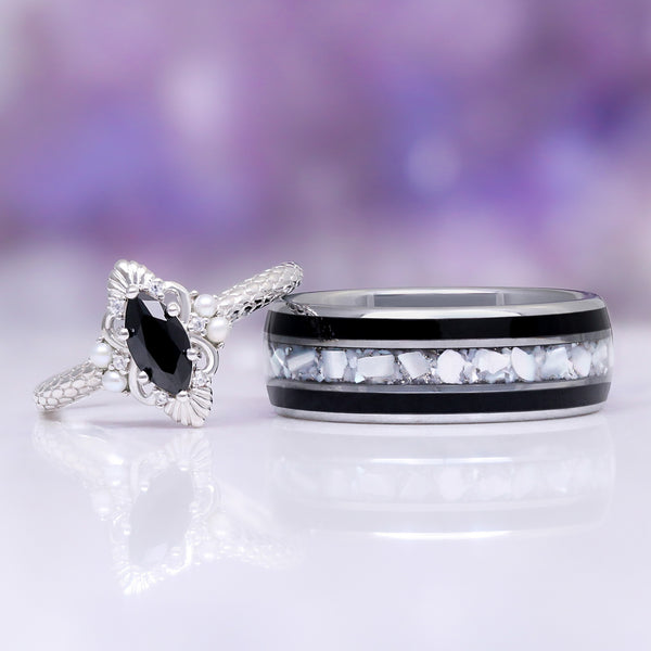 Arwen Black Onyx and Pearl Couples Ring Set – Aquamarise