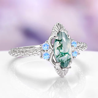 Arwen Moss Agate & Moonstone Ring in Sterling Silver