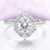 Asscher Lab Diamond Engagement Ring in 14K White Gold (IGI Certified) by Aquamarise Gold, featuring a sparkling octagonal halo design with small accent diamonds on a polished band.