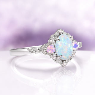 Australian Opal Leaf Engagement Ring in 14K White Gold