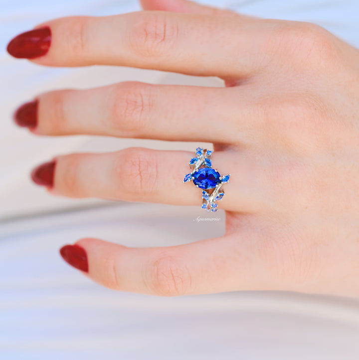 Orion Nebula™ & Cornflower Sapphire Leaf Couples Ring