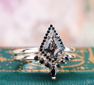 Rutilated Quartz & Black Onyx Engagement Ring Set in 14K White Gold