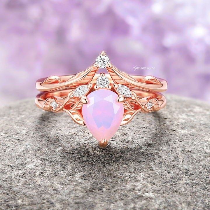 Aerie Opalescent Pink Sapphire Engagement Ring Set- 14K Rose Gold Vermeil