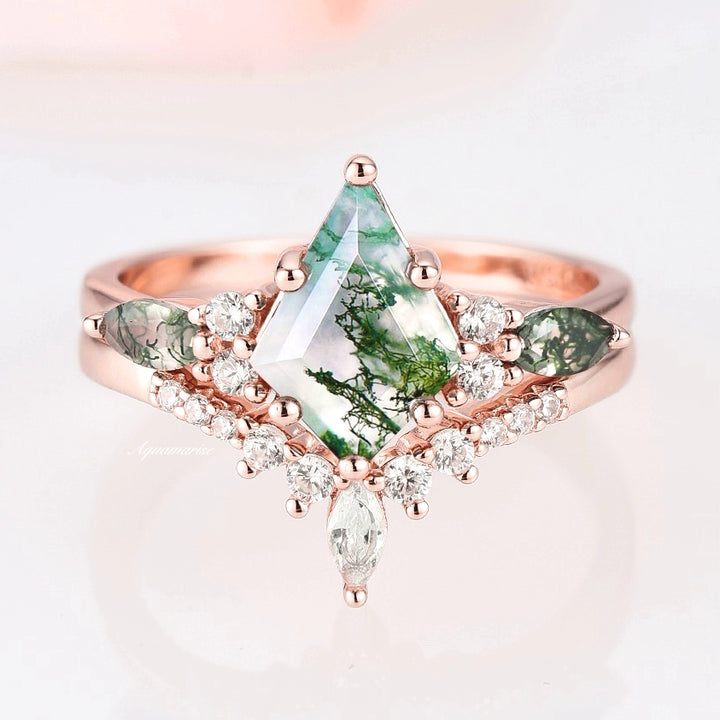 Skye Kite™ Green Moss Agate Ring Set- 14K Rose Gold Vermeil