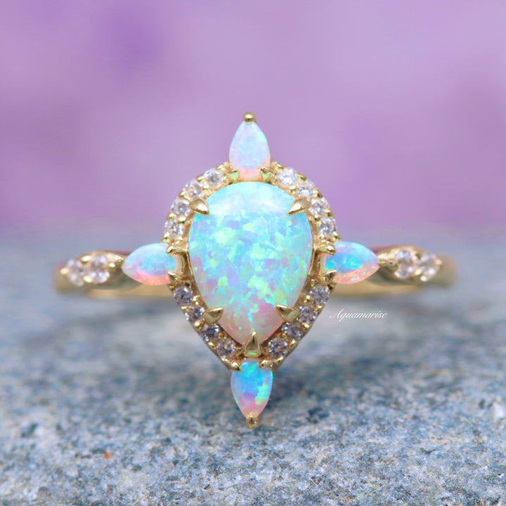 Blue Fire Opal & Crushed Diamond (cz) Couples Ring