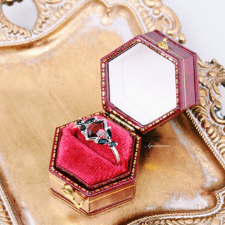 Hexagon Natural Red Garnet & Black Onyx Engagement Ring in 14K White Gold
