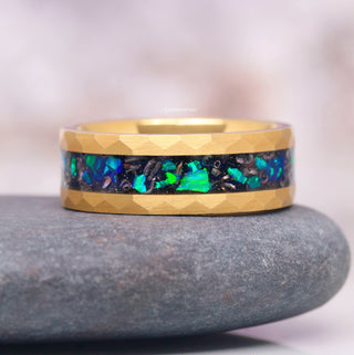 Skye Kite® Blue Fire Opal, Meteorite & Starry Night Couples Ring Set