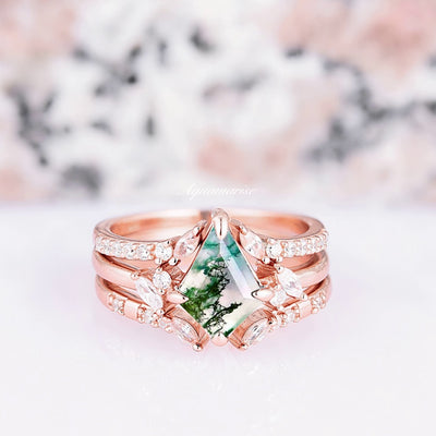 Kite Green Moss Agate Ring- 14K Rose Gold Vermeil Natural Agate Engagement Ring- Unique Promise Ring Green Gemstone Anniversary Gift For Her