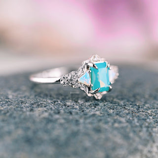 Opalescent Blue Sapphire Mermaid Engagement Ring in Sterling Silver