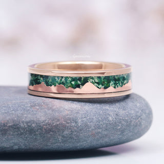 Mountain Range Green Moss Agate Couples Ring Set