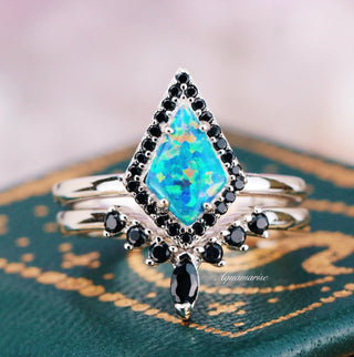 Galaxy Green Fire Opal Couples Ring Set