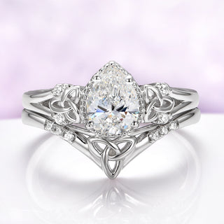 Celtic Knot White Sapphire Engagement Ring Set in Sterling Silver