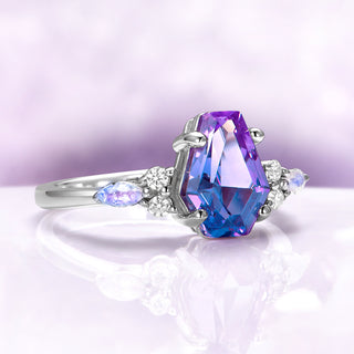 Coffin Cut Alexandrite & Moonstone Ring in Sterling Silver